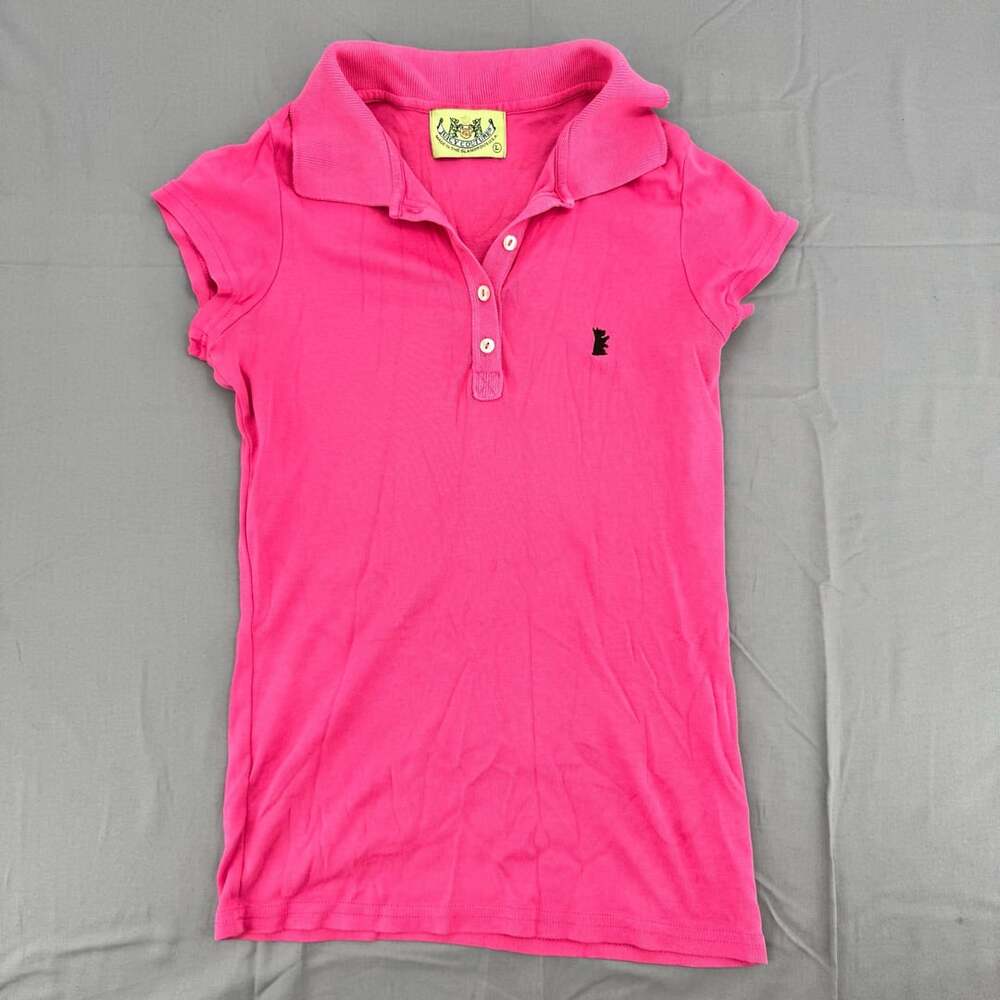 Vintage Y2K Juicy Couture Short Sleeve Polo Size L Pink Scottie Dog Logo